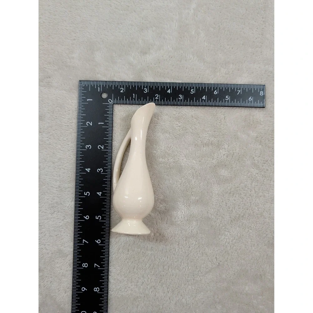 Vtg Mid Century Modern Miniature Ceramic Bud Vase Cream Off White Handle 5.5